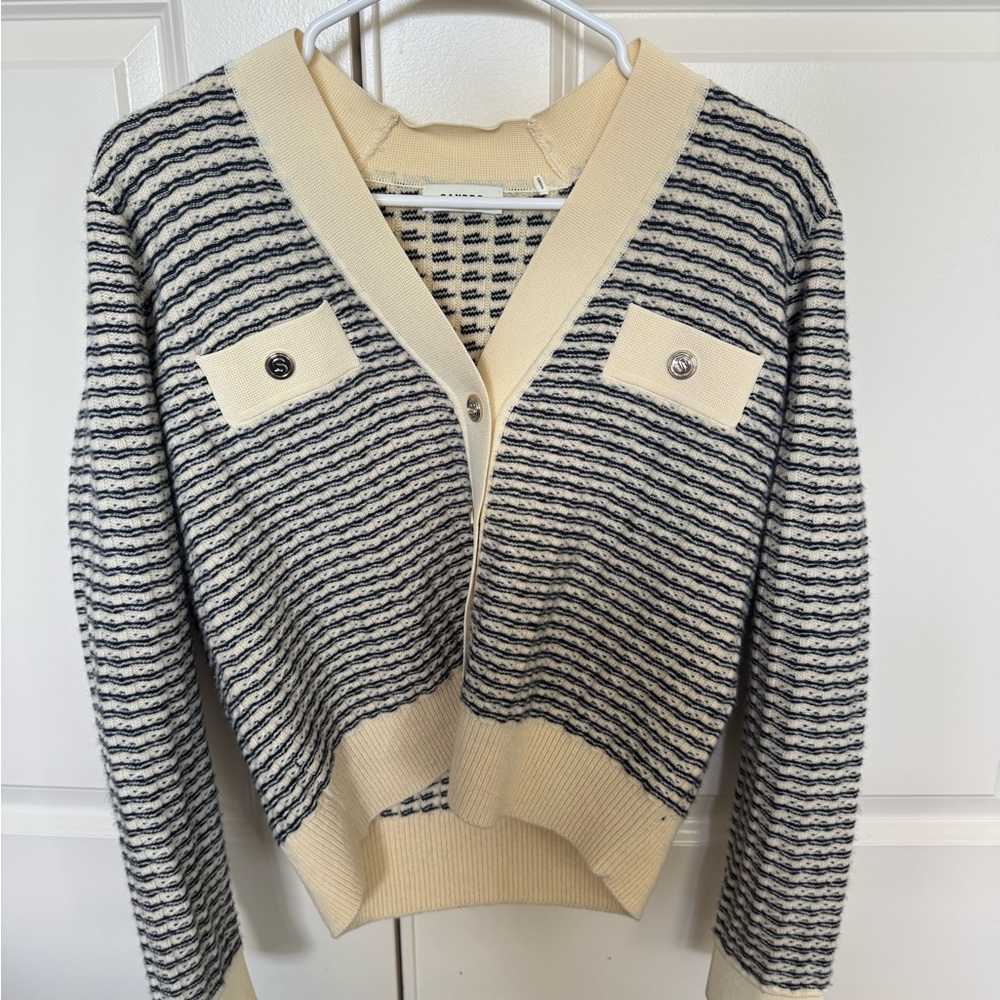 Sandro Striped Cream and Black Women's Sweater